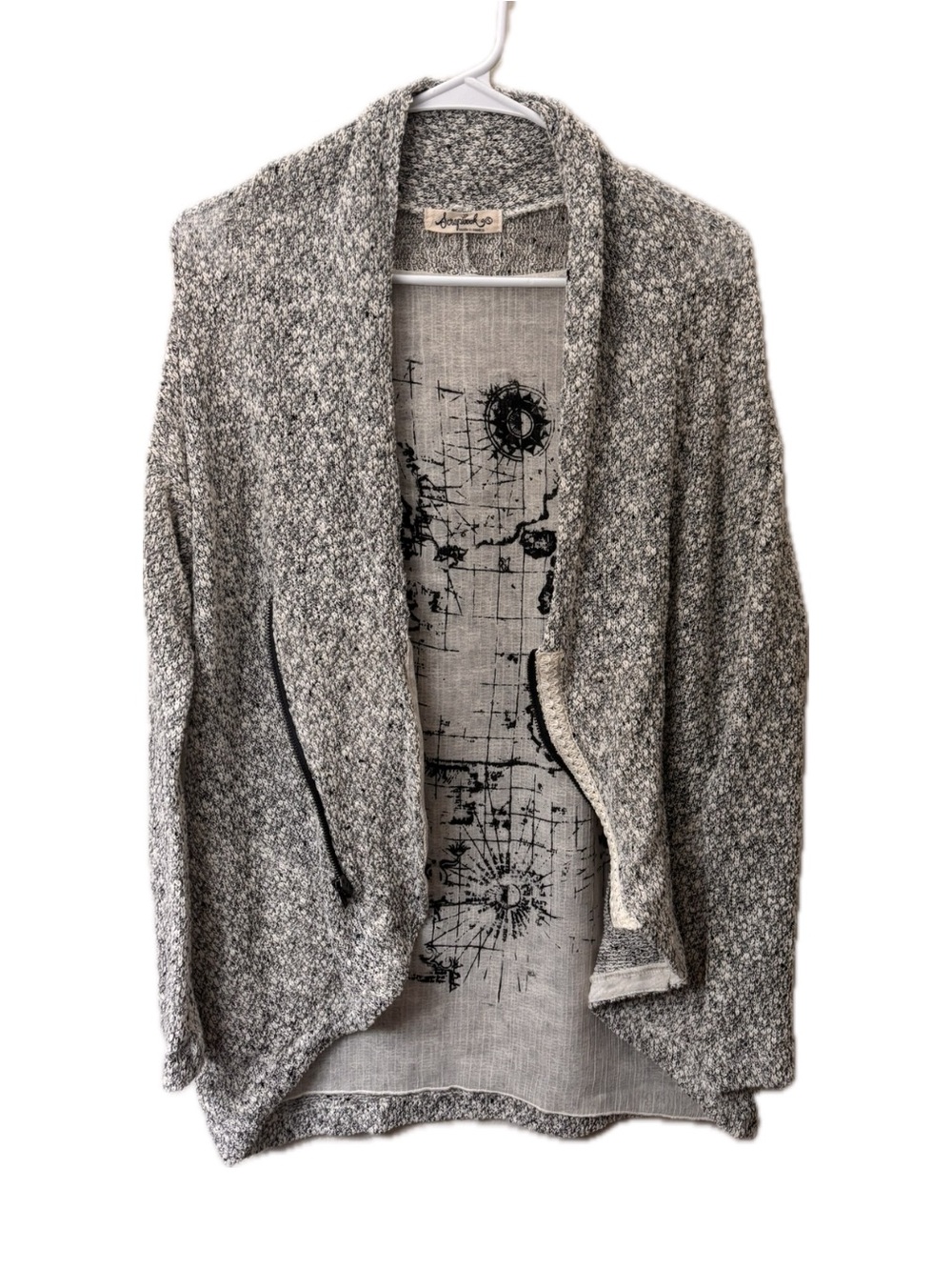 Scrapbook Marled Knit Open Cardigan w/ Asymmetrical Zip Pocket